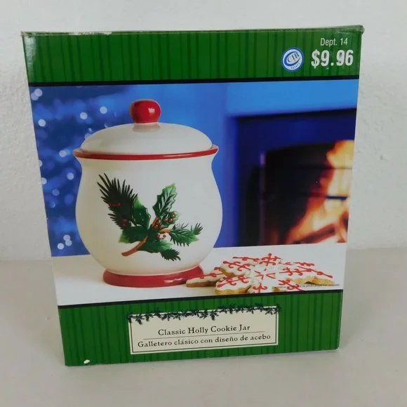 Christmas Classic Holly Cookie Jar Dishwasher Safe 9.5 x 8 inch Ceramic Wal-Mart - Picture 5 of 8